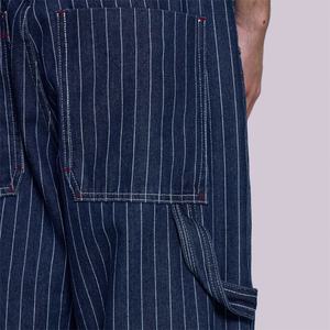 Vaqueros de hombre personalizados estilo vintage High Street, rígidos, con rayas finas, de pierna ancha, oversize, de mezclilla, con rayas azules y blancas, estilo baggy. - Product Image 4