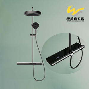 Ensemble de pomme de douche à jet de pluie en cuivre massif brossé gris anthracite Vimijia, robinets mélangeurs chaud-froid, douche de bain - Product Image 5