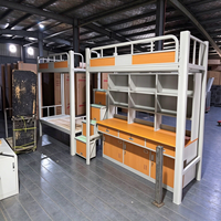 Lit superposé en métal avec bureau et armoire, idéal pour dortoirs étudiants et appartements, lit de personnel avec table d'étude pour dortoir
