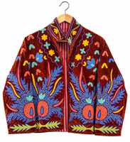 Blouson Bomber Élégant en Velours Marron Brodé pour Femme, Fait Main, Style Ethnique Bohème, Manches Longues, Col en V, Couleur Unie, Respirant, Séchage Rapide