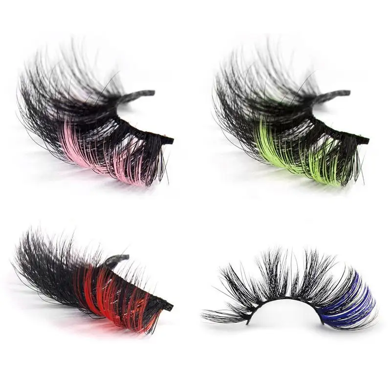 Faux Mink 3D Mink Lashes 25mm Private Label colored lashes Black Cotton Stalk Red Green Pink Multi colored lashes
