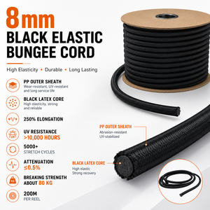 Rubber Elastic Rope 8mm With Hook Polyester PP For Camping Tent High Strength 80kgs Training Bungee Cord Suppliers - Product Image 2