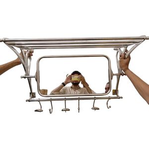 Stainless Steel <b>Wall</b> Mount Coat Rack With <b>Mirror</b> 28 Inch <b>Rectangle</b> Bathroom Clothing Organizer Hook Rack Nickel Finish - Product Image 1