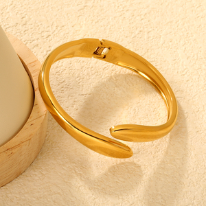 Trendy Smooth Gold Open Cuff Bracelet, Waterproof 304 Stainless Steel Chunky Bangle, Bulk Order for Retailers - Product Image 5