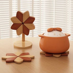 Flower Shape Wood Heat Insulation Mat For Table Pot Protection Coaster Pad - Product Image 1