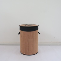 Panier à linge rond en bambou tressé avec couvercle et doublure, panier de rangement pour vêtements sales fait à la main pour la salle de bain et la chambre