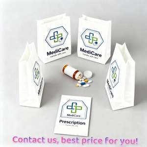 Sacs en papier kraft blanc biodégradables écologiques personnalisés avec logo imprimé en sérigraphie, recyclables, pour la livraison à emporter, pour les pharmacies - Product Image 4