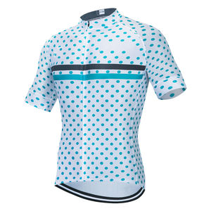 Cyan Polka Dot Printed <b>Cycling</b> Jersey Short Sleeve Full Zip Quick Dry Breathable Bike Top with Custom Logo & Pattern Available - Product Image 1