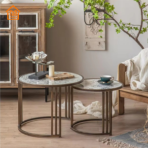 2024 Bắc Âu sắt tròn đau khổ Bàn cà phê bàn trà phòng khách đồ nội thất sang trọng nhỏ bên gỗ hàng đầu kính Lồng Nhau - Product Image 3