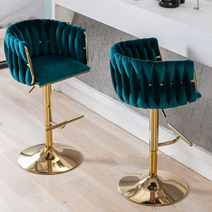 Chaise haute <span class=keywords><strong>de</strong></span> luxe moderne ascenseur <span class=keywords><strong>rotatif</strong></span> hôtel café maison <span class=keywords><strong>tabouret</strong></span> <span class=keywords><strong>de</strong></span> <span class=keywords><strong>bar</strong></span> personnalisé en velours avec cadre en métal tissé corde - Product Image 2