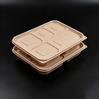 Conteneur alimentaire jetable à 5 compartiments, écologique, durable et robuste pour restaurants, pâtisseries, salades, fêtes et plats à emporter
