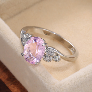 Anello in argento F227 con design esagonale in cristallo rosa per gioielli da fidanzamento da donna - Product Image 3