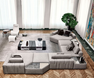 أريكة رمادية مريحة لغرف المعيشة مقسمة إلى وحدات على الطراز الشمالي سهلة ومريحة مع كرسي نوم - Product Image 2