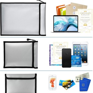 Sac ignifuge 38x28cm en tissu de fibre de verre et silicone argenté pour le stockage de documents d'archives - Product Image 2