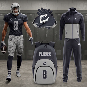 Ensemble de maillot de football américain pour homme GAURAN, noir et gris, imprimé par sublimation, évacuation de l'humidité, coupe régulière, manches courtes, taille plus, adultes - Product Image 3