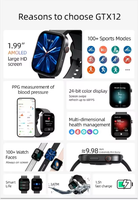 GX12 Smartwatch 1,99 Zoll Amoled-Bildschirm 3ATM Wasserdicht KI-Sprachsteuerung PPG 3D-Animation BT-Anruf 2026 Herren Damen Reloj Smartwatch
