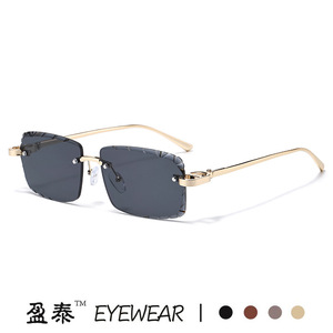 Eyewear <b>Frameless</b> Cut Edge Sunglasses Metal <b>Frame</b> Pc Lens UV400 Unisex Silver - Product Image 2