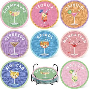 Kit de Posavasos de Arte con Diamantes para Adultos, Posavasos de Pintura con Diamantes para Cócteles con Soporte, Manualidades de Arte con <span class=keywords><strong>Gemas</strong></span> 5D, Puntos de Diamantes - Product Image 1