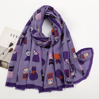 Écharpe longue chaude pour femme automne-hiver, imprimé chat mignon, châle doux, accessoire de mode universel pour le cou