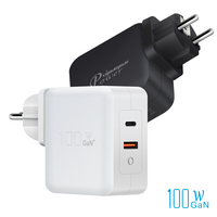 Cargador Súper Rápido de Pared con Doble Puerto USB Tipo C y USB A, 100W PD PPS, Tecnología GaN (Nitruro de Galio), con Conector de Tierra para Teléfono y Portátil, Certificación CE ROHS