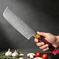 Ensemble de couteaux de chef en acier damas à 67 couches, manche en bois coloré, couteaux de cuisine professionnels