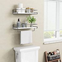 Blanc-Gris Lot de 2 étagères flottantes blanches pour organisateur de salle de bain au-dessus des toilettes avec porte-serviettes