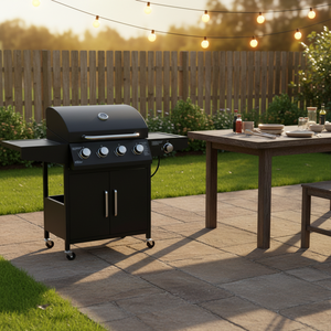 גריל גז לפיקניק 4+1 נקודות אש, איכותי, סוג גז LGP, גריל ברביקיו נייד מרובע ממתכת עם מבערים ראשיים, רב מכר בהולנד - Product Image 2