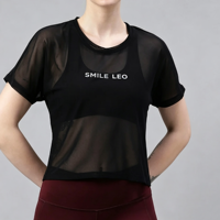Kaos Crop Top Berbahan Mesh Bernapas dengan Pola Cetak Transfer Sublimasi Kustom dan Lengan Pendek Reguler