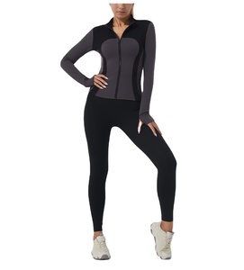 Women Color Blocking Gym <b>Yoga</b> Sport <b>Jacket</b> Skinny Fit Spandex/Nylon Long Sleeve Stand Collar Zipper Front Logo Quick Dry - Product Image 4