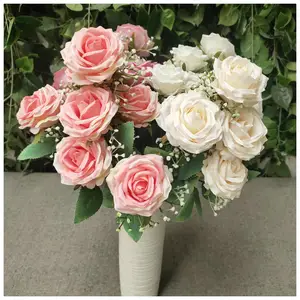 Y-R013 оптовая продажа 9 голов шелковых роз оптом декоративные розы Букет искусственных роз цветы для дома, свадебное украшение