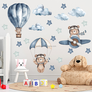 Pegatinas de <span class=keywords><strong>pared</strong></span> de globo de aire caliente de avión de dibujos animados de oso de peluche azul pegatinas autoadhesivas para habitación de niños <span class=keywords><strong>papel</strong></span> tapiz de PVC - Product Image 4