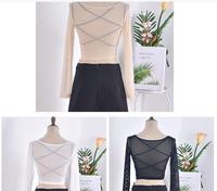 2025 basique à manches longues T-shirts à la mode tout match Perspective maille bas chemises classique transparent Ballet danse hauts courts