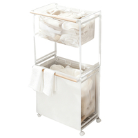 Chariot de rangement pour linge sale en métal avec roulettes, poignée en bois, panier à serviettes, empilable, mobile, pour organiser les vêtements