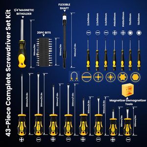 Jeu de tournevis professionnel magnétique finition chromée 43 pièces avec étui, incluant des embouts plats, Phillips, Pozidriv, Torx pour la réparation - Product Image 2