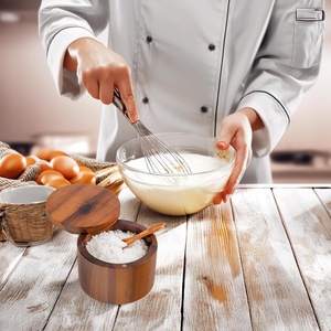 Contenitore per sale in legno di Acacia con cucchiaio incorporato 6 once con coperchio girevole magnetico contenitore per <span class=keywords><strong>spezie</strong></span> da cucina - Product Image 3