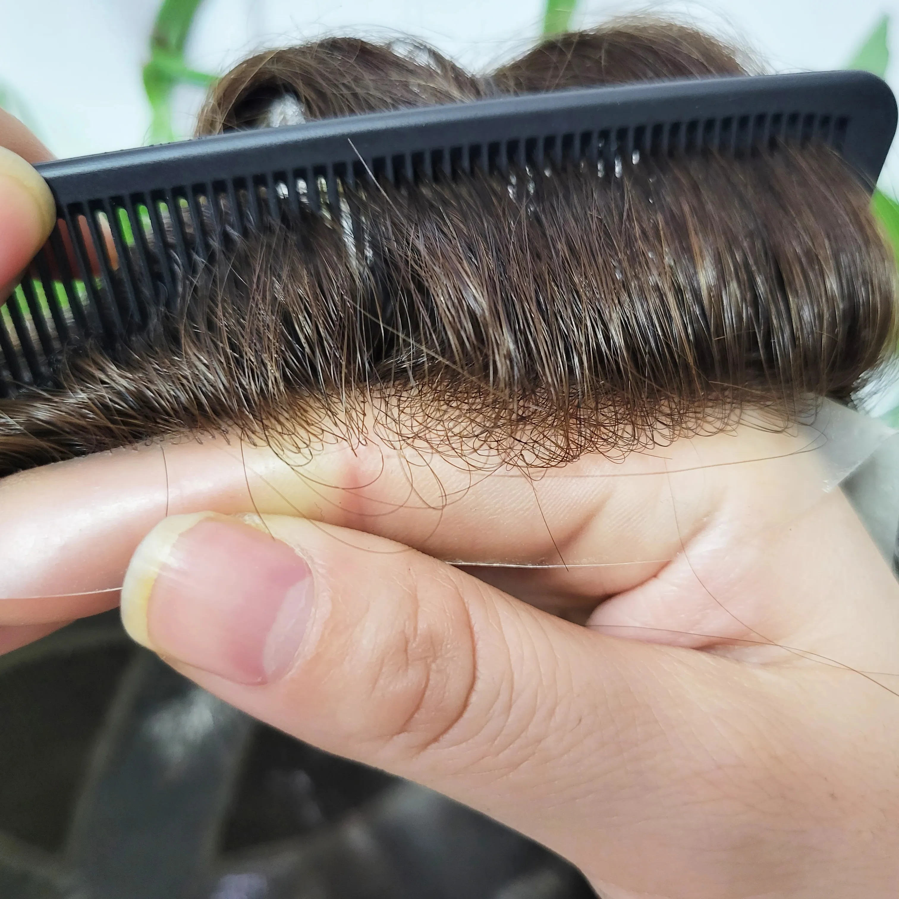 Chính hãng tóc 100% người đàn ông mao mạch giả Remy tóc v-looped polyskin người đàn ông toupee tự nhiên Q4 tóc giả tóc con người cho nam giới