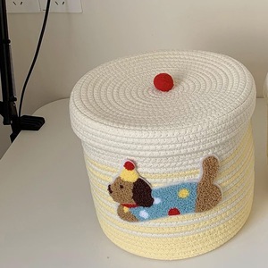 Dachshund Cotton Rope Woven <b>Storage</b> <b>Basket</b> With Lid Round Handmade Toy Organizer Household <b>Storage</b> <b>Basket</b> - Product Image 3