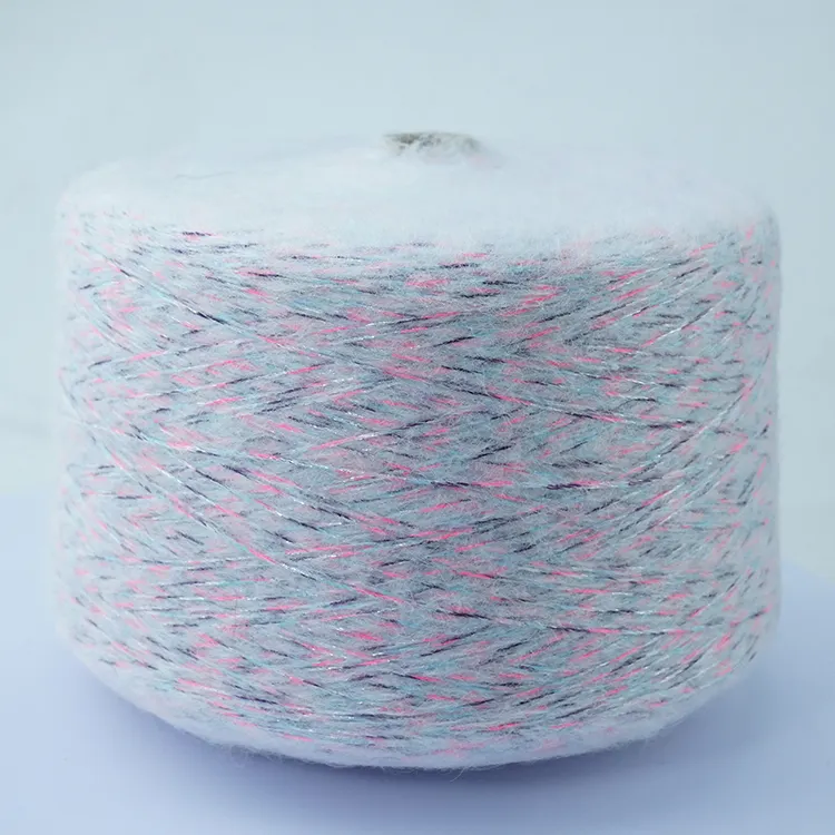 Wholesale Fancy yar Candy Color Glitter metallic Thread Chunky 4NM 6NM/1 fancy blended yarn for Crochet clothes