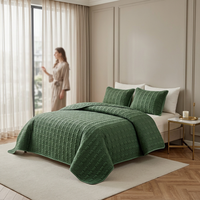 Ensemble de 3 couvre-lits matelassés vert olive, garnissage polyester, couette fine, literie