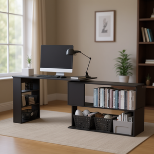 Bureau d'ordinateur avec étagère, surface en bois, mobilier de bureau à domicile D0100HP39SV - Product Image 2