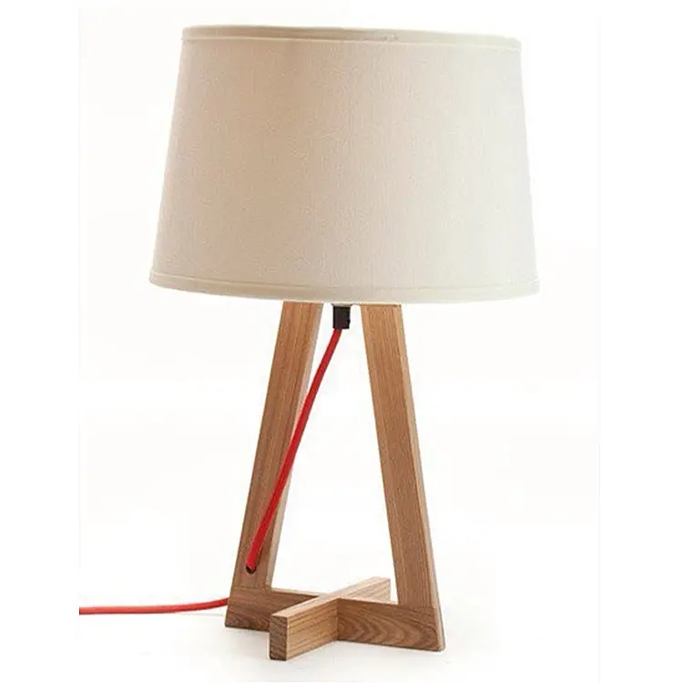 2023 Designer Lighting Fabric Shade Natural Base Modern Wooden Table Lamp For Bedroom