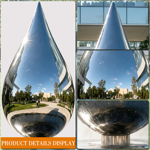 Sculpture en acier inoxydable poli miroir, sculptée à la main, en forme de goutte d'eau, taille personnalisée, art métallique moderne, statue, couleur personnalisée, pour extérieur, jardin - Product Image 3