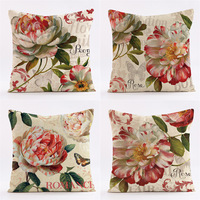 ChamXue housse de coussin taie d'oreiller pays rétro peinture à l'huile fleur lin velours taie d'oreiller décoration canapé housse de coussin