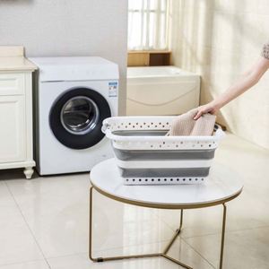 折りたたみ式プラスチックランドリーバスケットスペース節約容器コンフォートグリップハンドル付きランドリールームの整理と保管