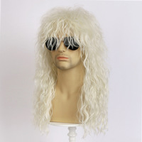 Perruque synthétique longue et bouclée, blonde argentée, pour hommes et femmes, années 70, années 80, rock, punk, disco, mulet, cosplay