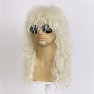 Peluca Sintética Larga y Rizada, Color Rubio Plateado, para Hombres y Mujeres, Estilo Rock Punk Disco de los 70 y 80, Peluca de Cosplay <span class=keywords><strong>Mullet</strong></span> - Product Image 3
