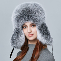 Orejeras de invierno Piel de zorro real Sombrero de soldado Hombres Mujeres Ushanka Trapper Sombrero de piel real Gorras de Bombardero