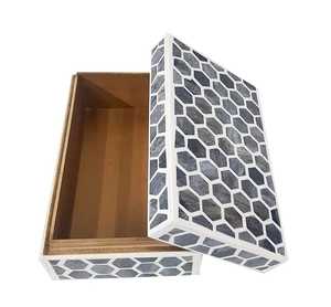 กล่องใส่กระดาษชำระทำจากไม้แบบฝังกระดูกสุดหรูทำด้วยมือสำหรับตกแต่งบ้านและให้เป็นของขวัญ - Product Image 4