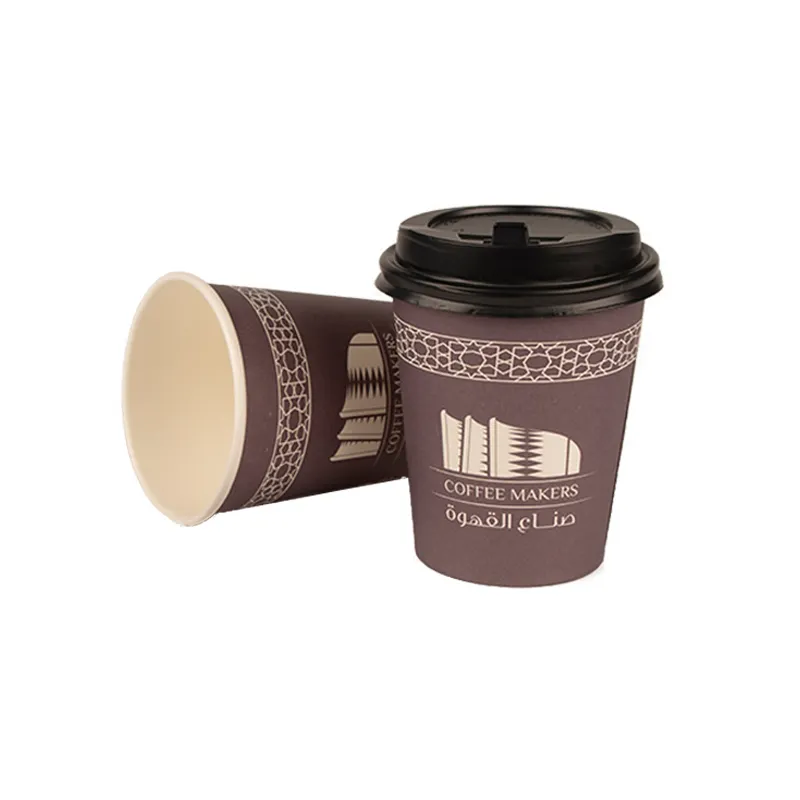 Customized single wall material plastic free paper coffee cups with plastic lid