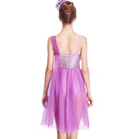 Vente directe de l'entreprise robe de danse de ballet femme adulte violet air élégant paillettes moderne une pièce robe de danse vêtements de performance